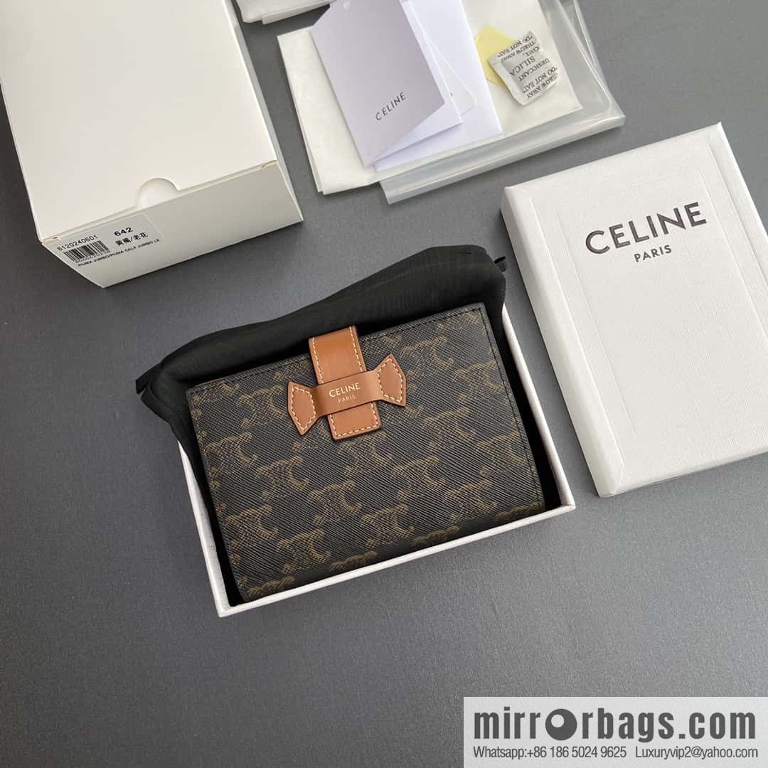 Celine TRIOMPHE logo medium sheep leather (fabric) wallet 10B642DB7.04LU