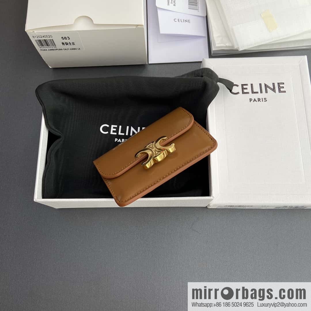 Celine TRIOMPHE shiny beef leather (fabric) flip card holder 10I 582 CPJ.04LU
