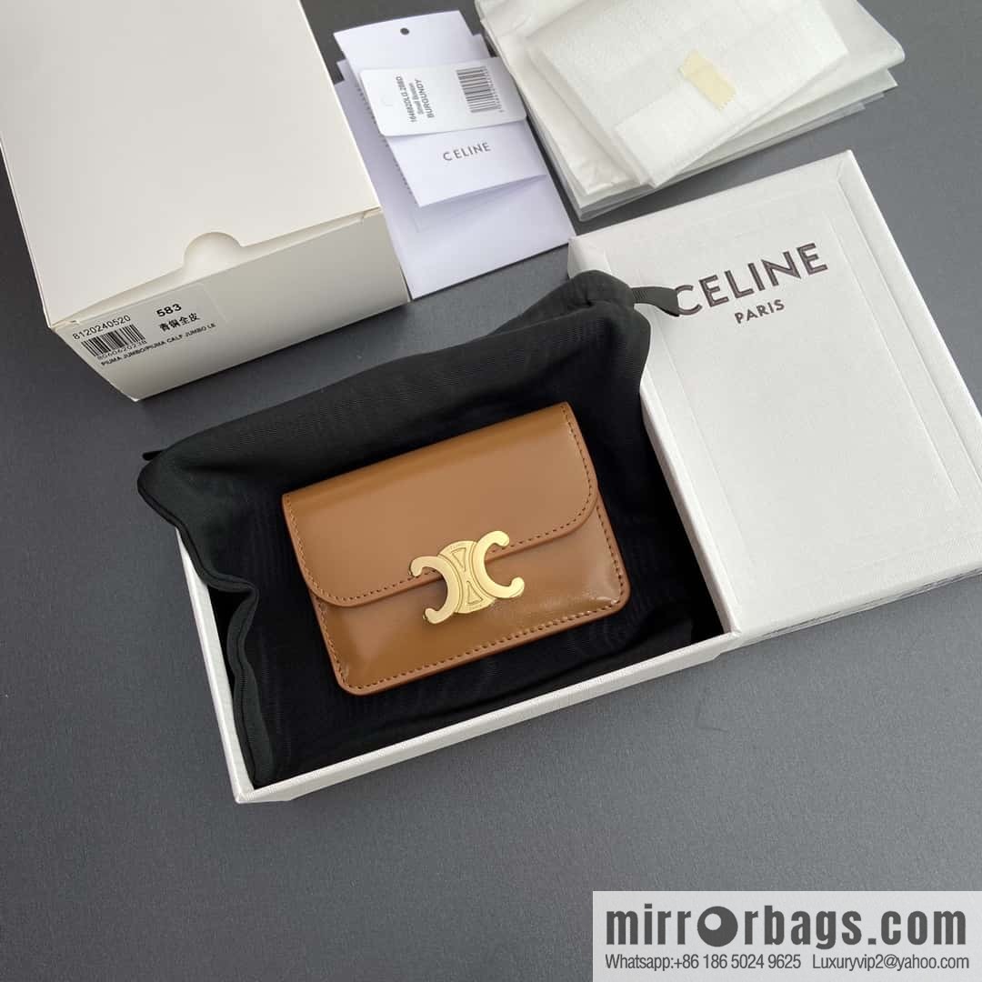 Celine TRIOMPHE shiny beef leather (fabric) flip card holder 10I 582 CPJ.04LU