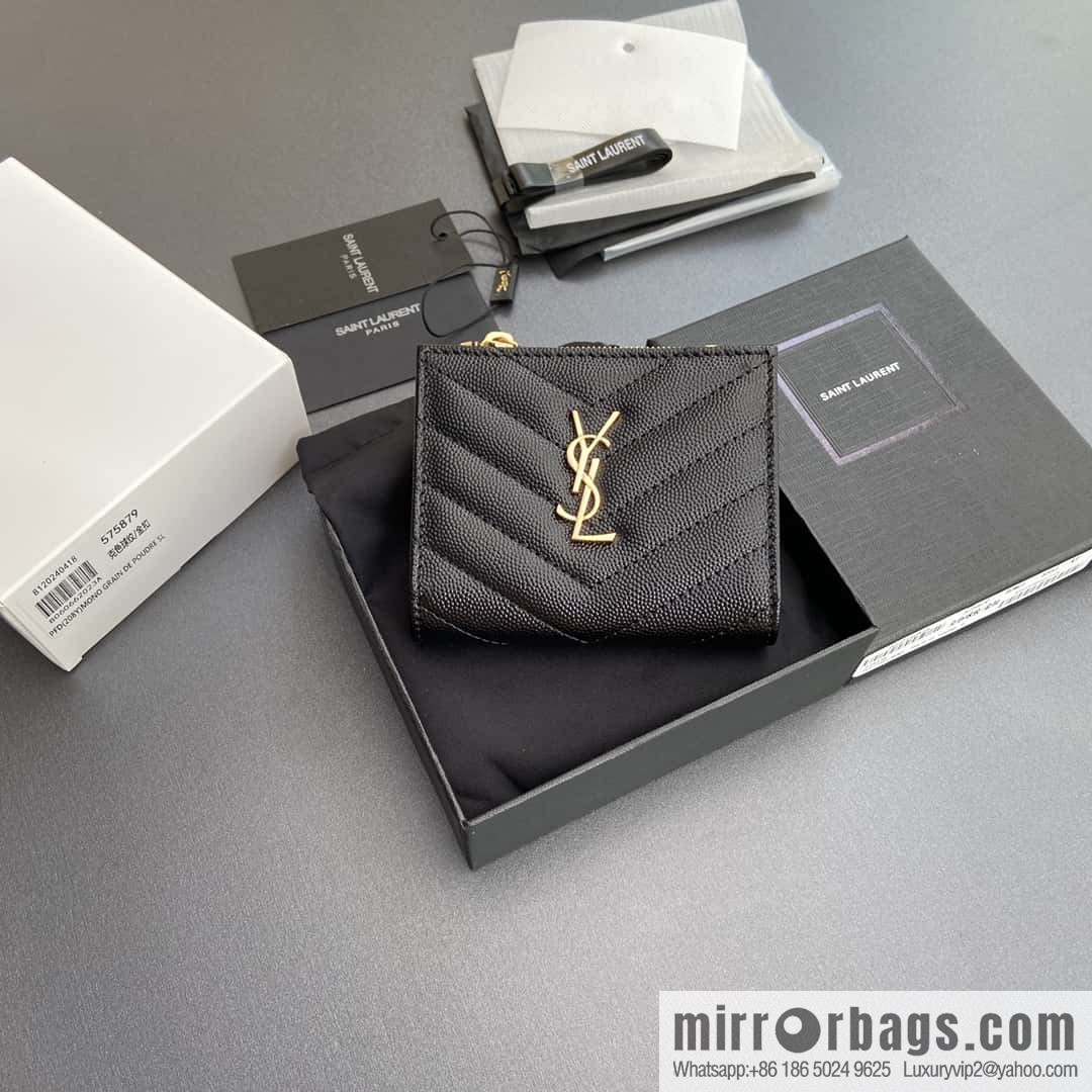 SAINT LAURENT YSL MATELASSE grained embossed leather (fabric) zipper double fold wallet 575879