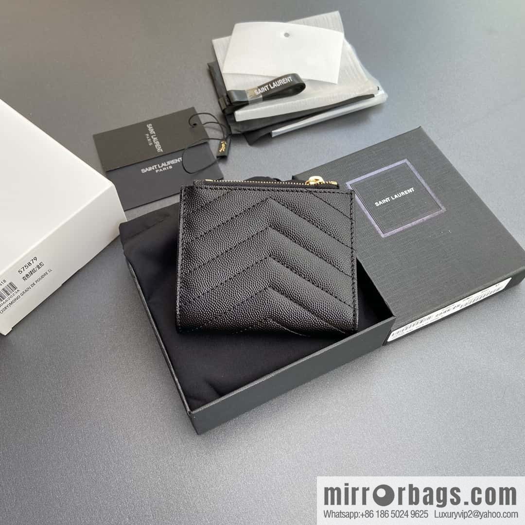 SAINT LAURENT YSL MATELASSE grained embossed leather (fabric) zipper double fold wallet 575879