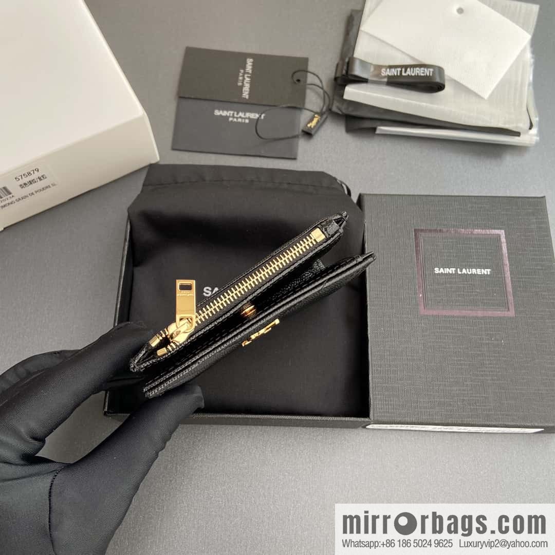 SAINT LAURENT YSL MATELASSE grained embossed leather (fabric) zipper double fold wallet 575879