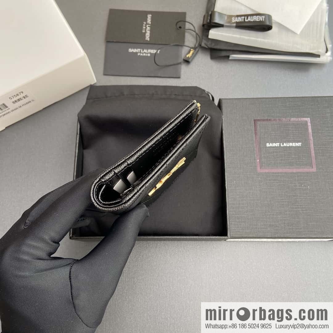 SAINT LAURENT YSL MATELASSE grained embossed leather (fabric) zipper double fold wallet 575879