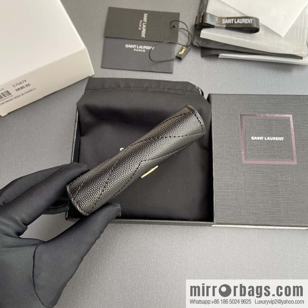 SAINT LAURENT YSL MATELASSE grained embossed leather (fabric) zipper double fold wallet 575879