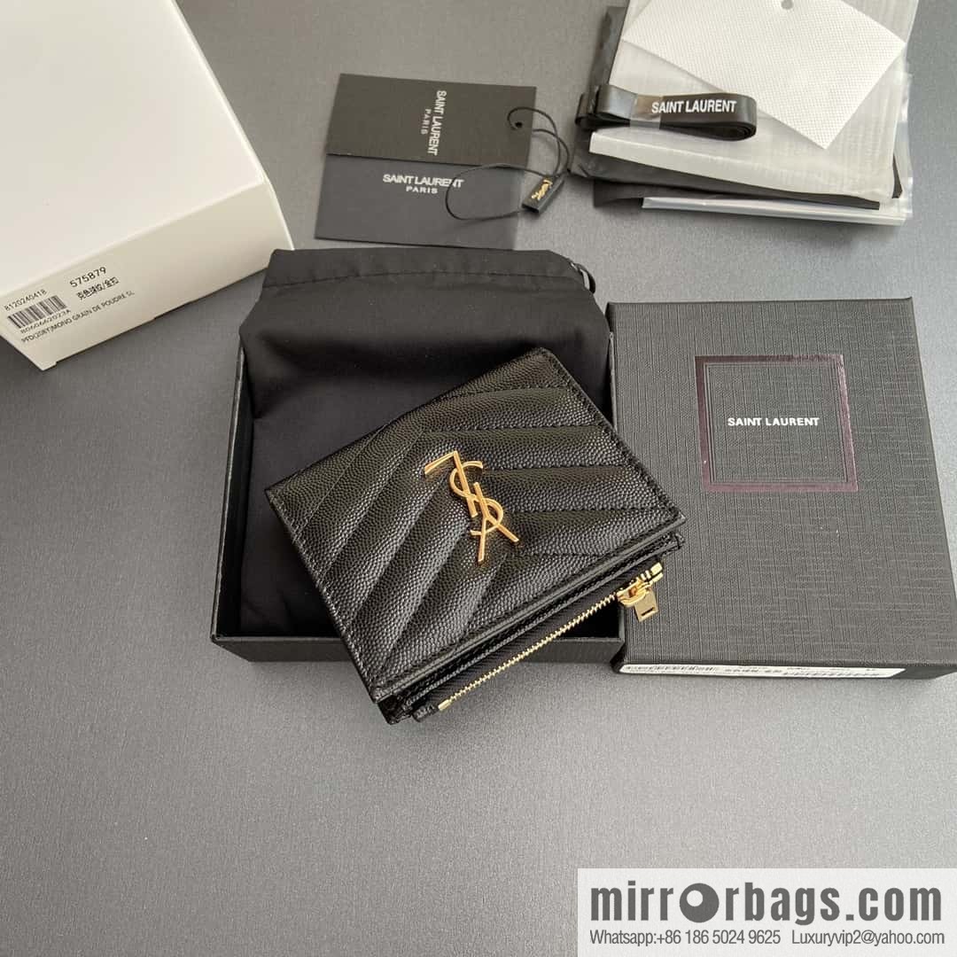 SAINT LAURENT YSL MATELASSE grained embossed leather (fabric) zipper double fold wallet 575879