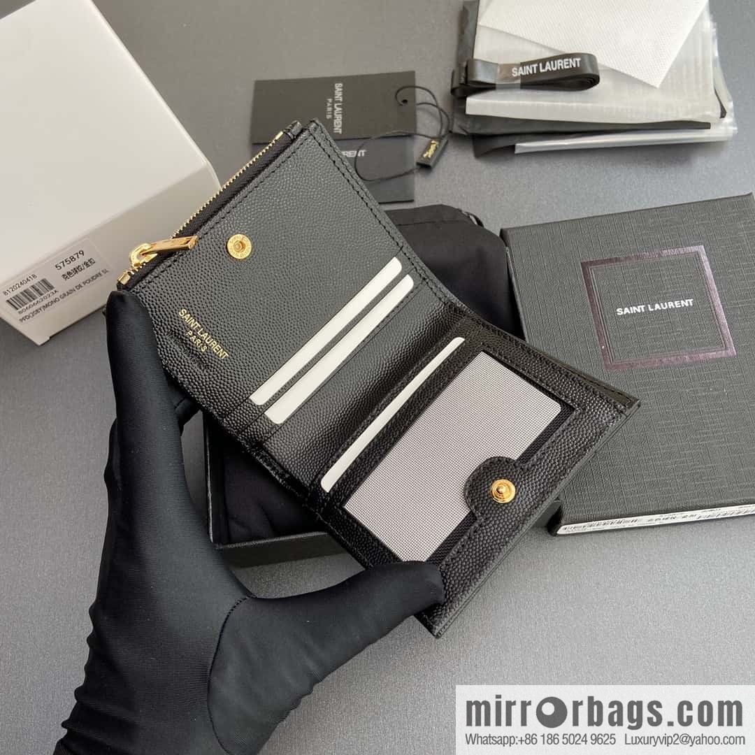 SAINT LAURENT YSL MATELASSE grained embossed leather (fabric) zipper double fold wallet 575879