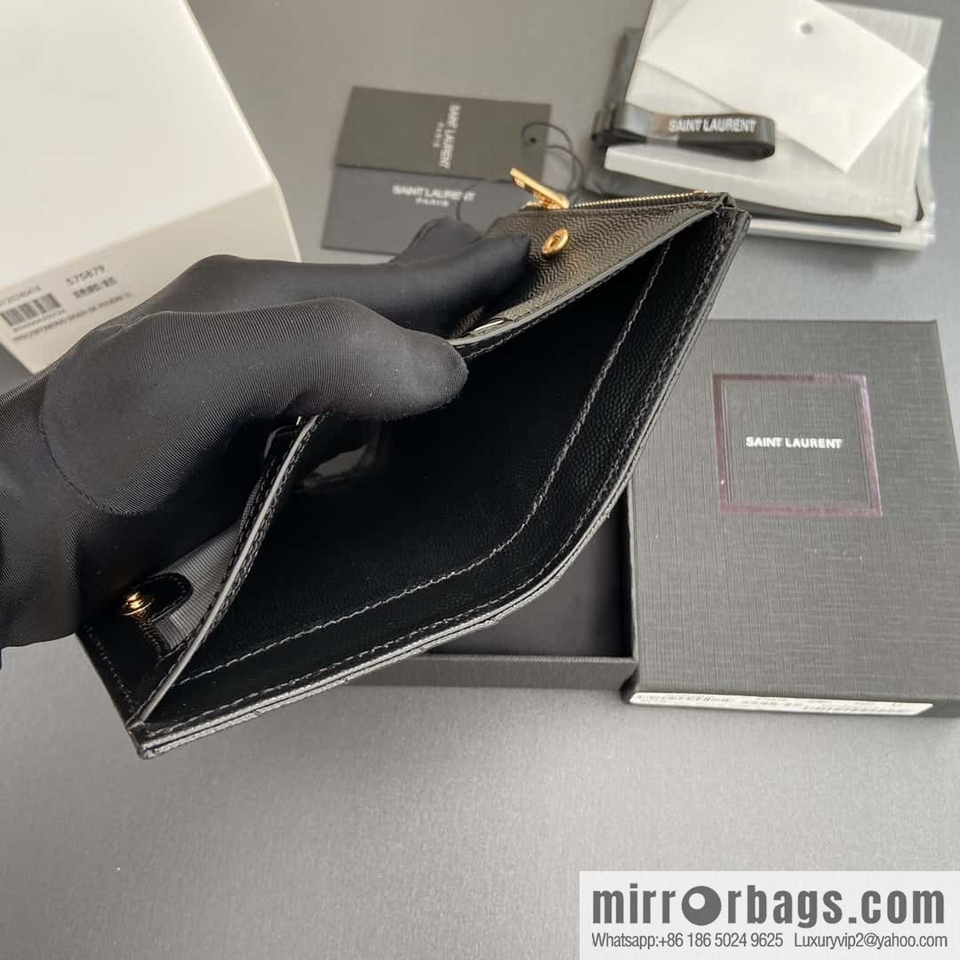 SAINT LAURENT YSL MATELASSE grained embossed leather (fabric) zipper double fold wallet 575879