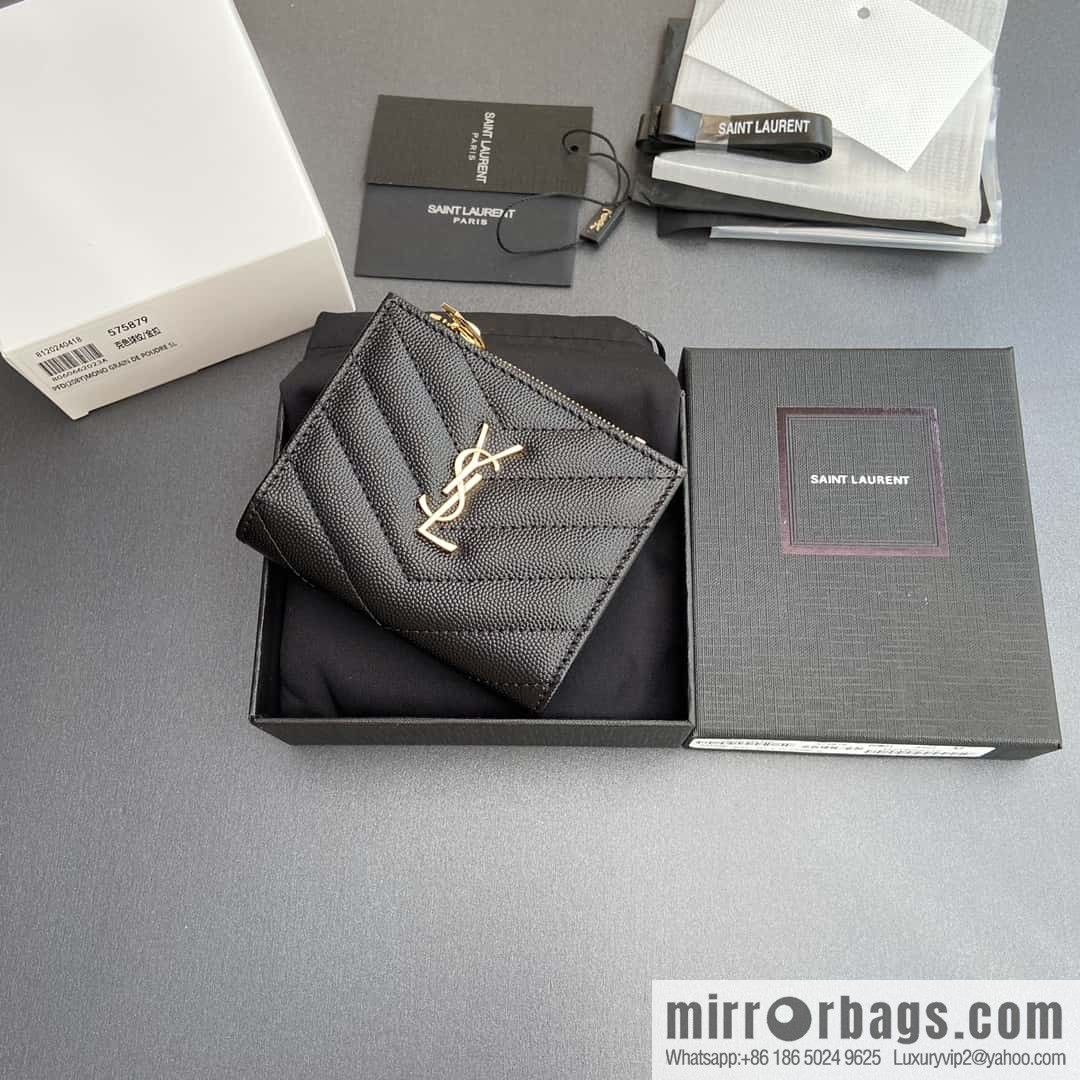 SAINT LAURENT YSL MATELASSE grained embossed leather (fabric) zipper double fold wallet 575879