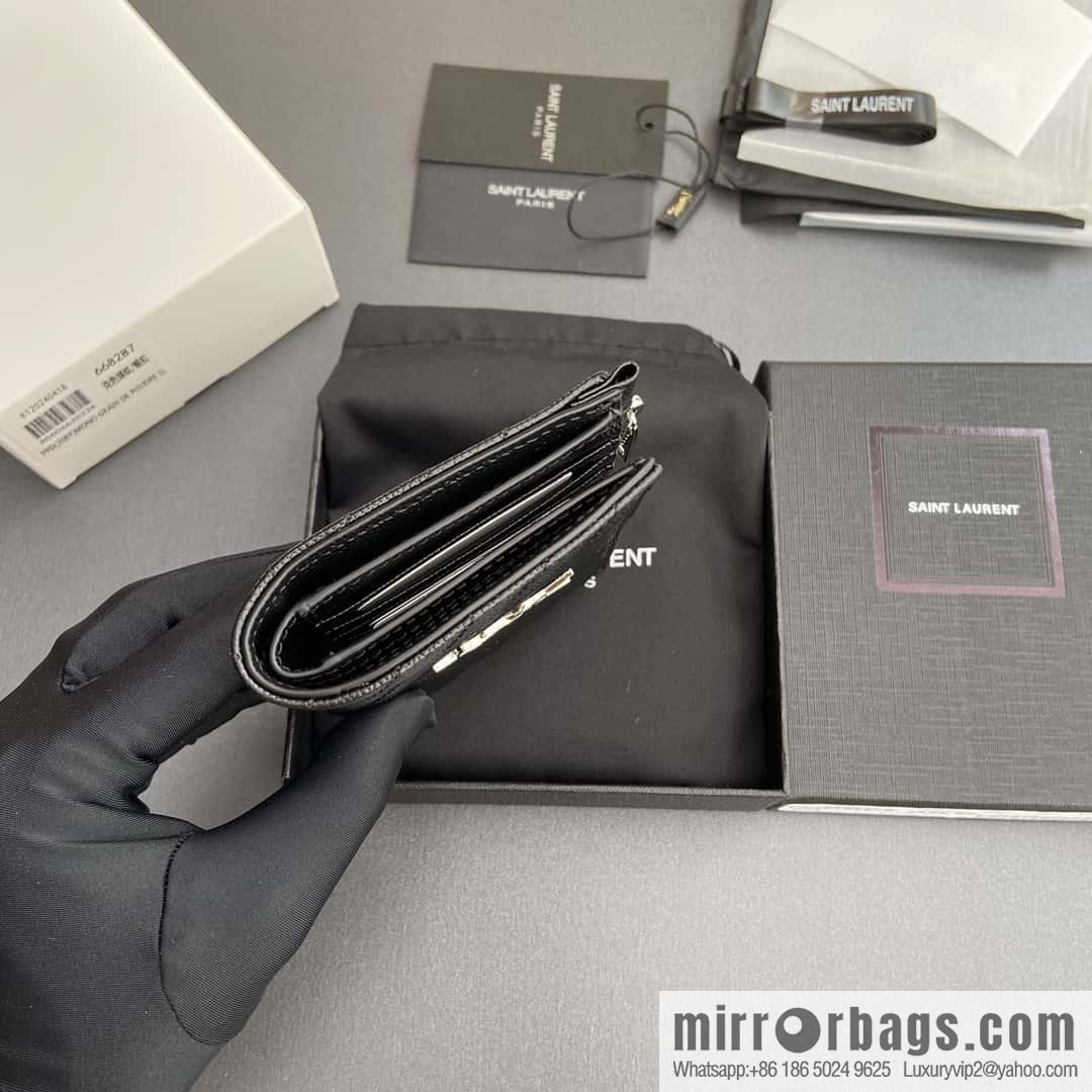 SAINT LAURENT YSL MATELASSE grain embossed leather (fabric) zipper double fold wallet 668287