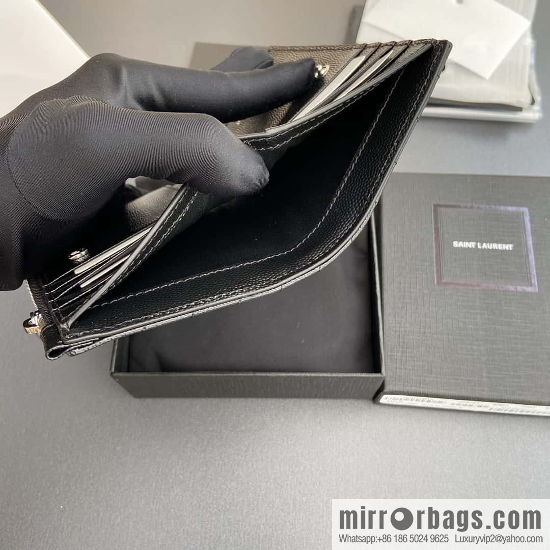 SAINT LAURENT YSL MATELASSE grain embossed leather (fabric) zipper double fold wallet 668287