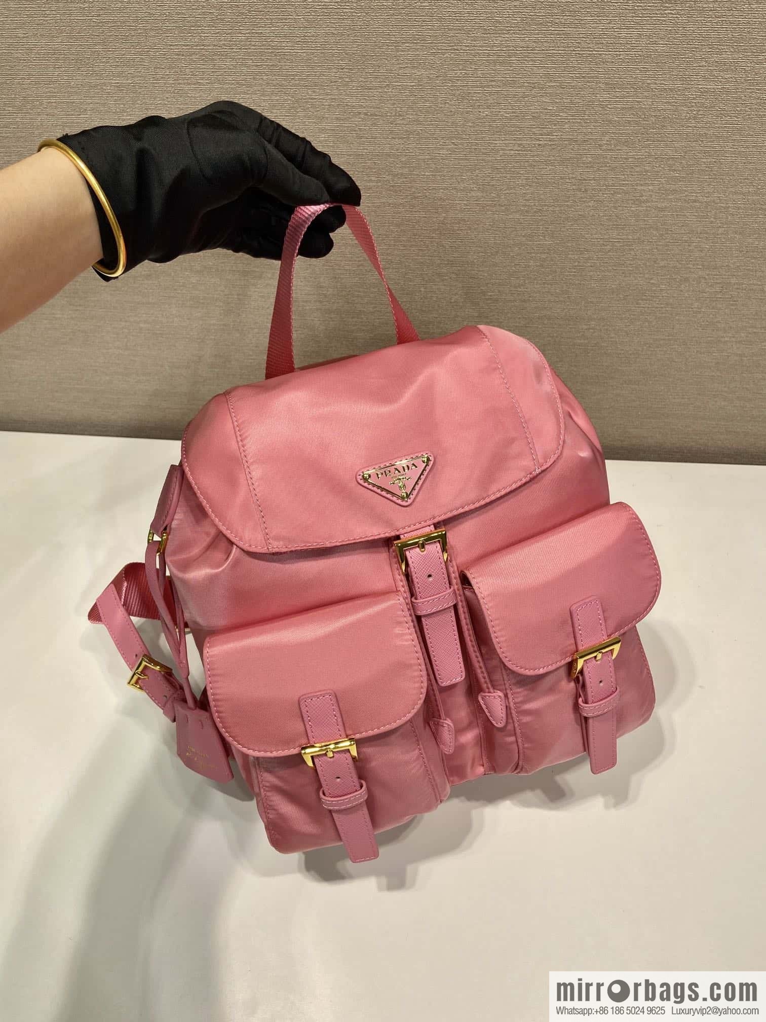 Prada 1BZ677 gold buckle classic backpack
