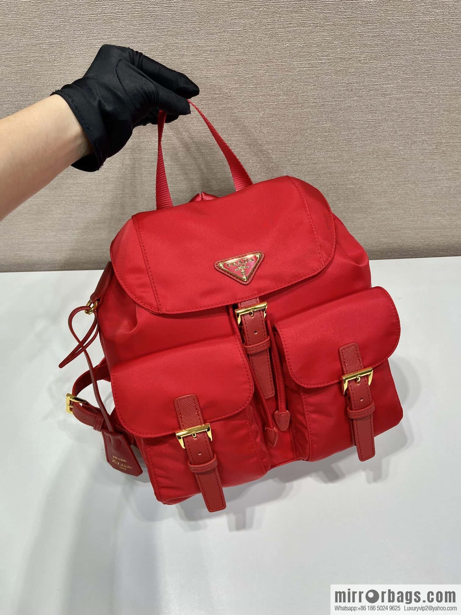 Prada 1BZ677 gold buckle classic backpack