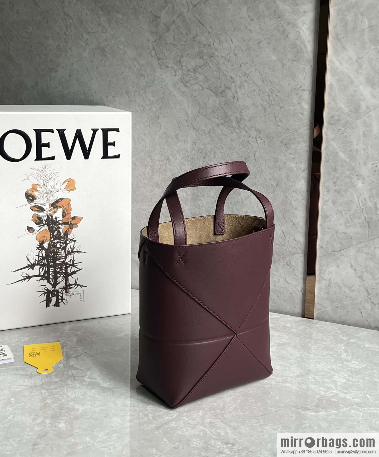 LOEWE puzzle folding series foldable tote bag 0695 burgundy