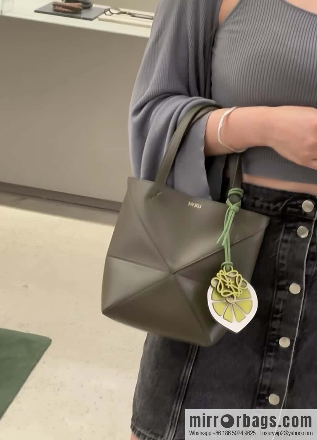 LOEWE puzzle folding series foldable tote bag 0695 dark green