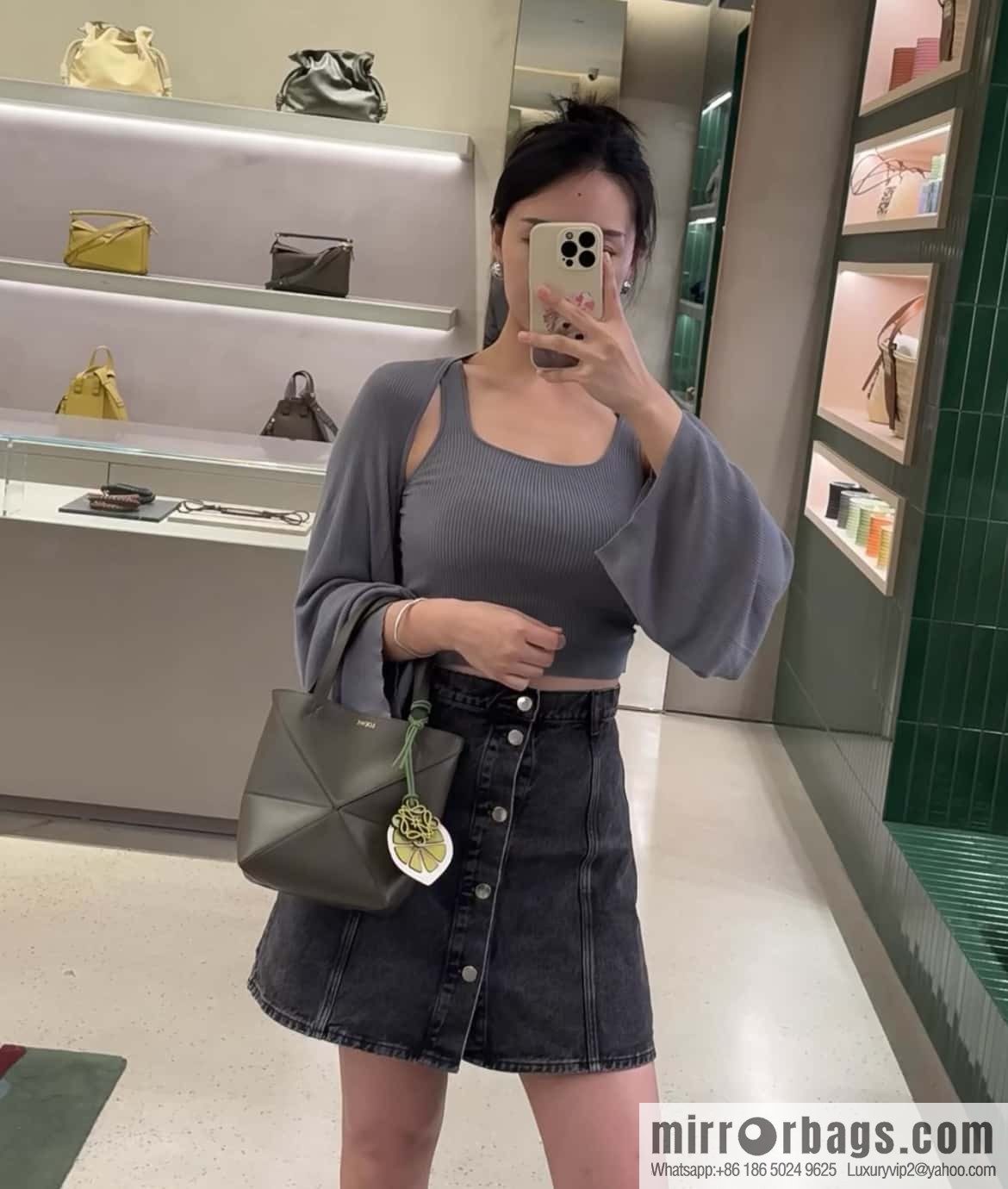 LOEWE puzzle folding series foldable tote bag 0695 dark green