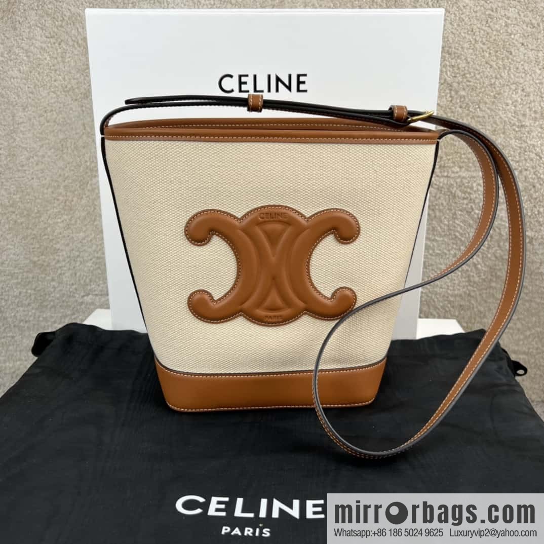 CELINE CUIR TRIOMPHE Small fabric cow leather (fabric) bucket bag 198242