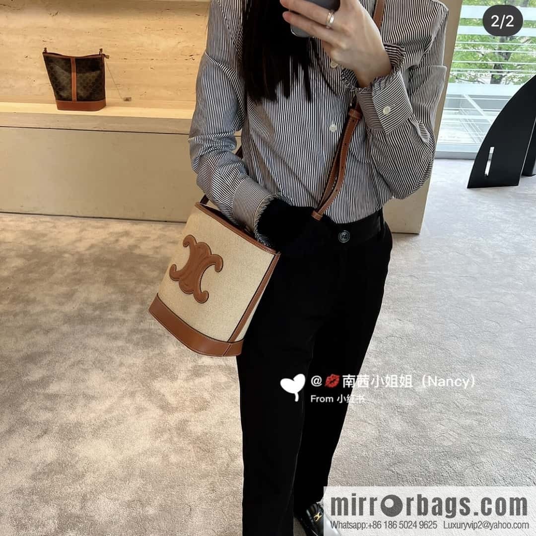 CELINE CUIR TRIOMPHE Small fabric cow leather (fabric) bucket bag 198242