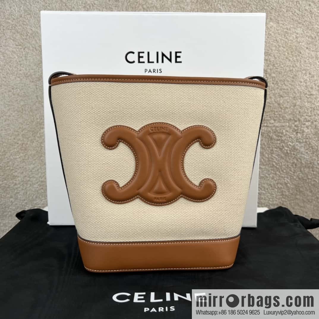 CELINE CUIR TRIOMPHE Small fabric cow leather (fabric) bucket bag 198242