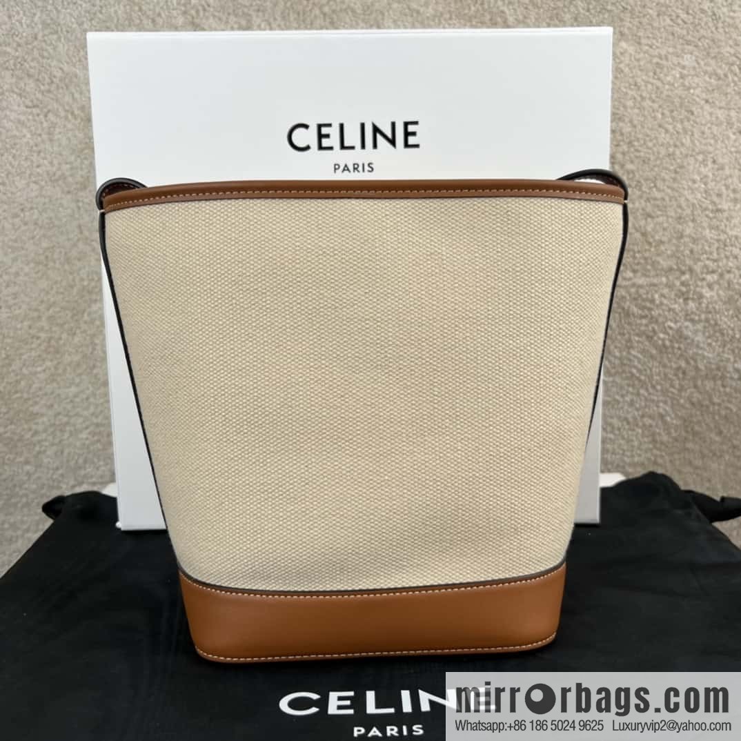 CELINE CUIR TRIOMPHE Small fabric cow leather (fabric) bucket bag 198242