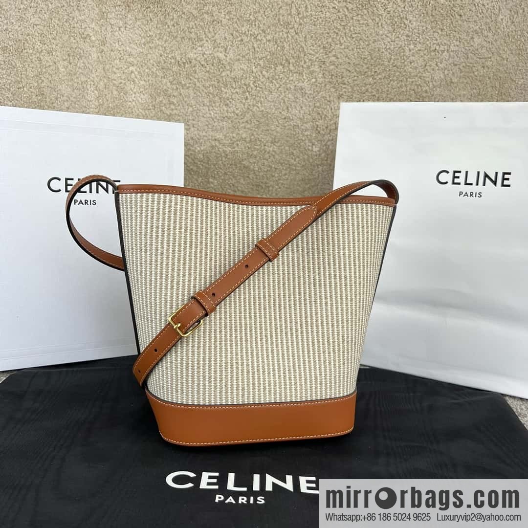 CELINE CUIR TRIOMPHE Small striped fabric leather bucket bag 198243