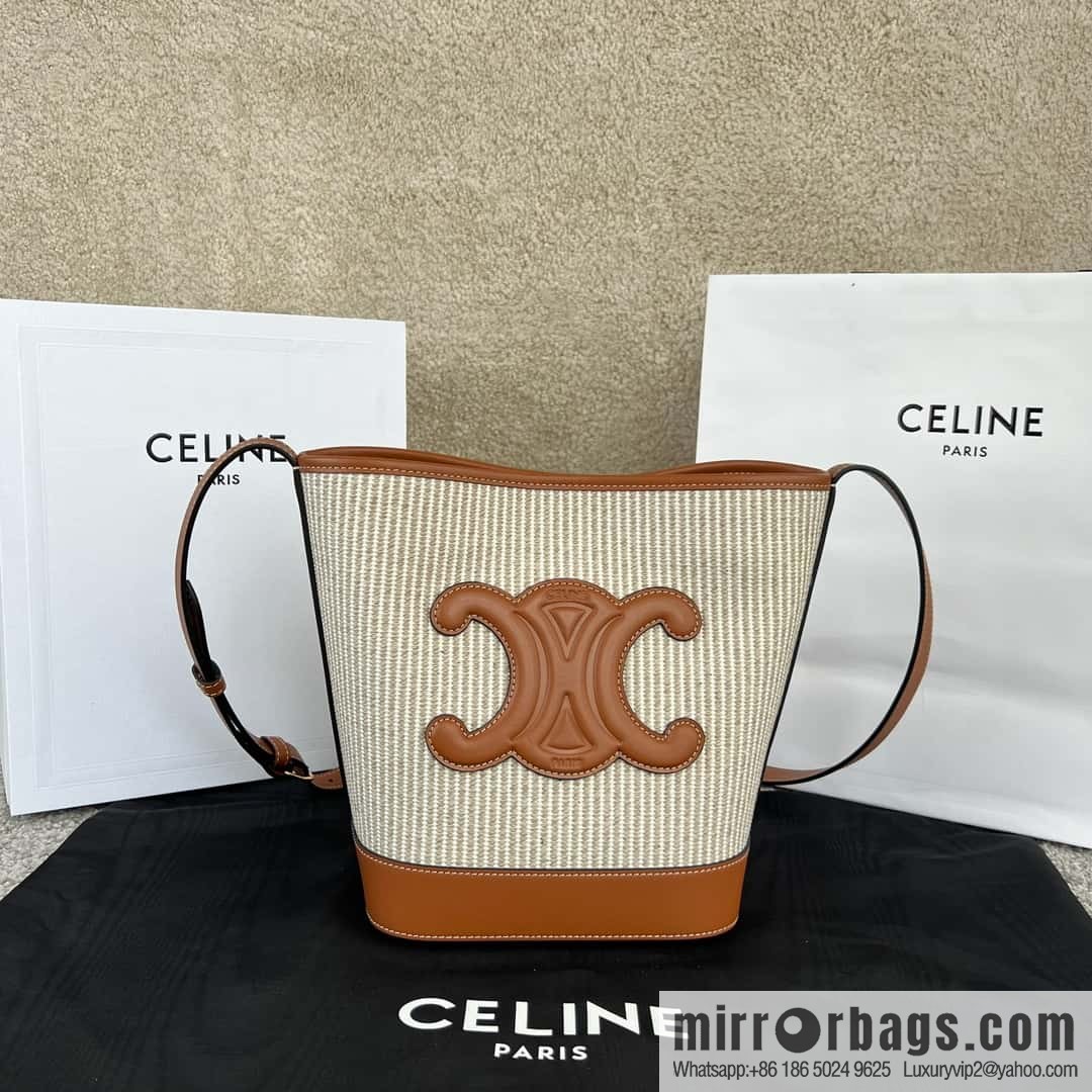 CELINE CUIR TRIOMPHE Small striped fabric leather bucket bag 198243