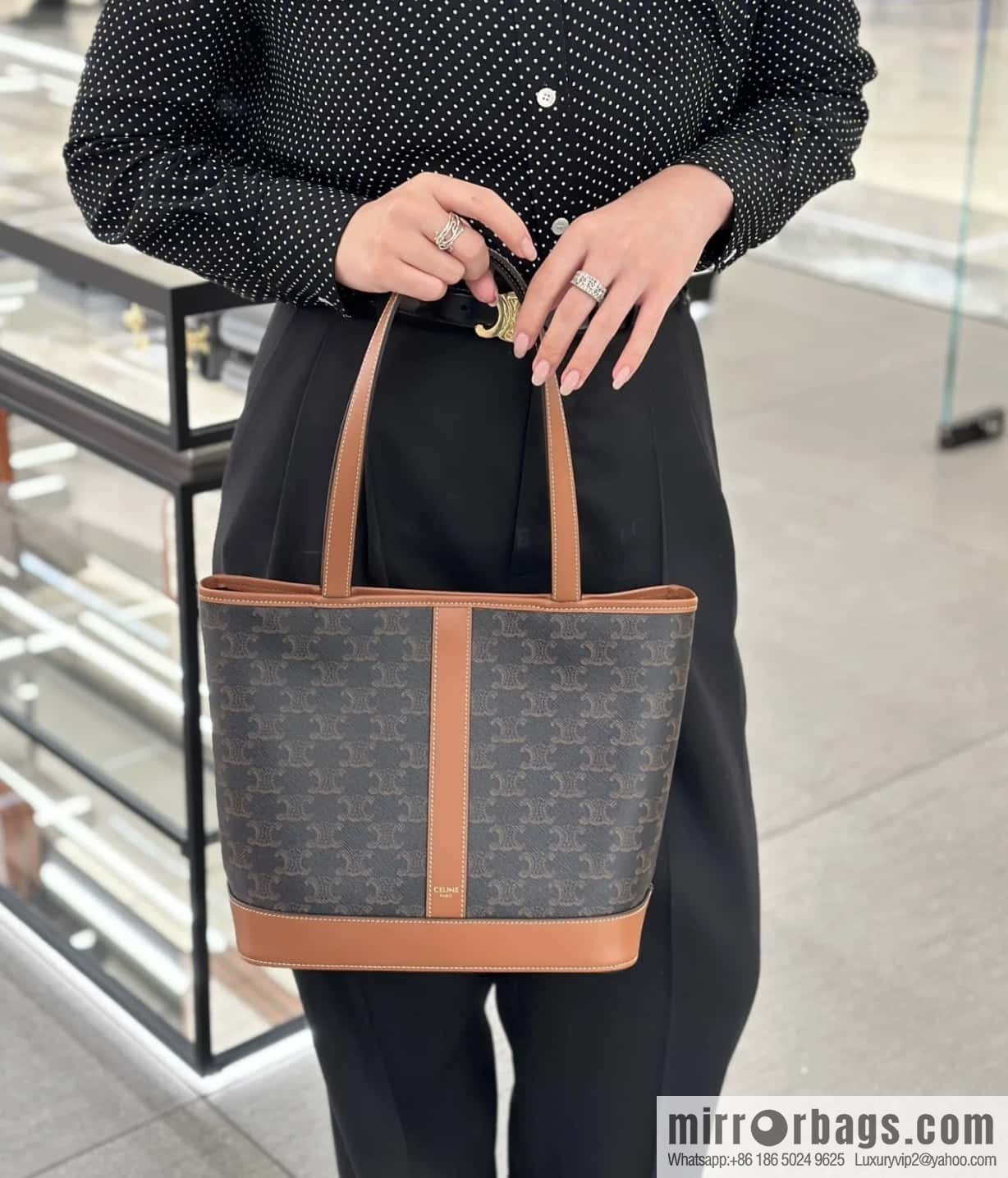 CELINE CABAS small logo printed cow leather (fabric) handbag 115082