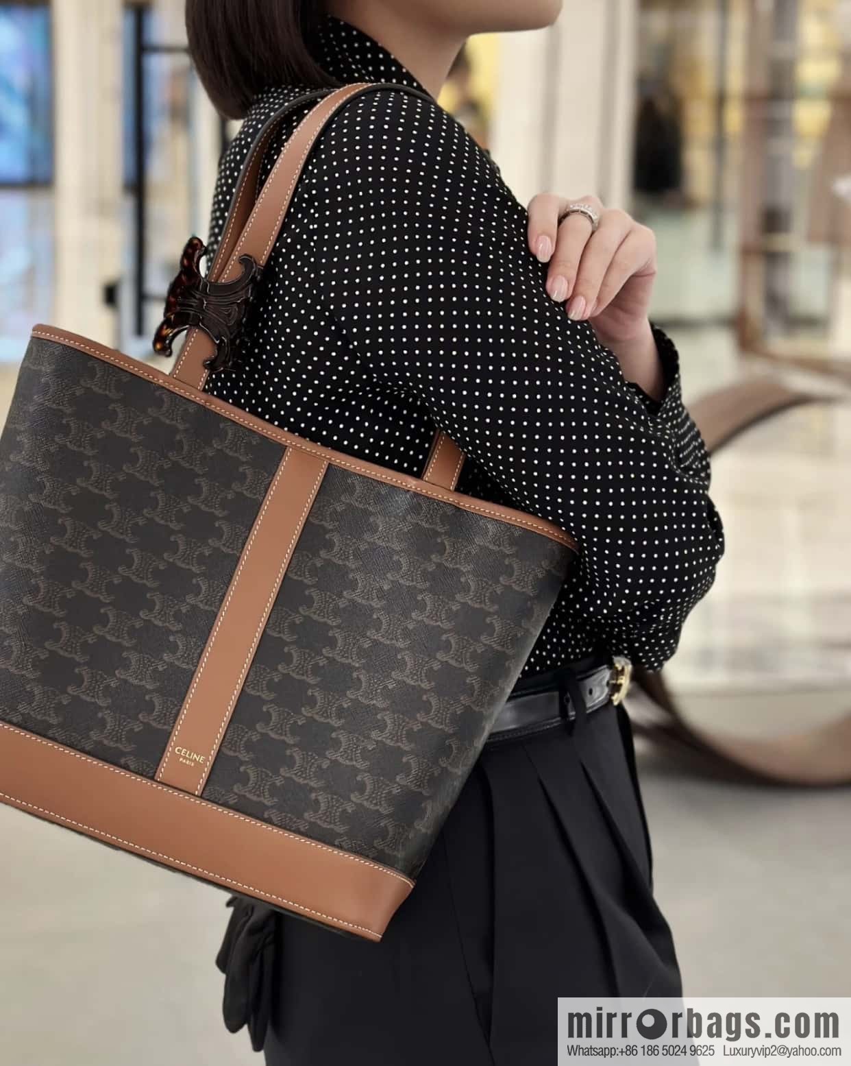 CELINE CABAS small logo printed cow leather (fabric) handbag 115082