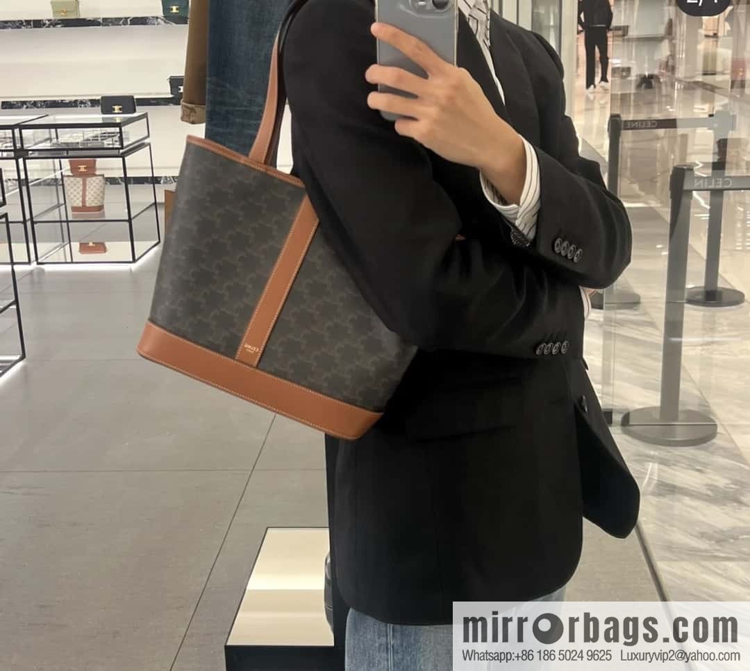 CELINE CABAS small logo printed cow leather (fabric) handbag 115082