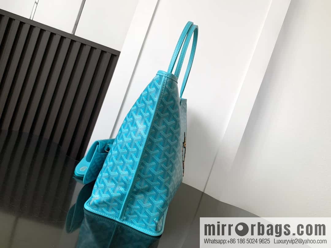 Goyard Goya Anjou Small Bag Goyardine canvas 020166M Seahorse Embroidery - Turquoise Blue Tote Bag shopping bag
