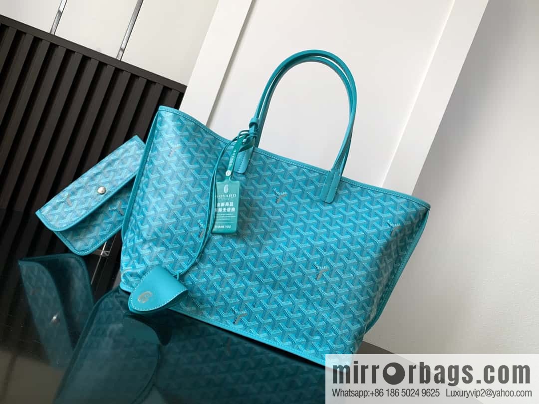Goyard Goya Anjou Small Bag Goyardine canvas 020166M Seahorse Embroidery - Turquoise Blue Tote Bag shopping bag