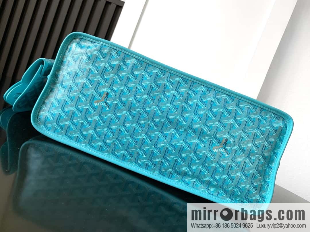 Goyard Goya Anjou Small Bag Goyardine canvas 020166M Seahorse Embroidery - Turquoise Blue Tote Bag shopping bag