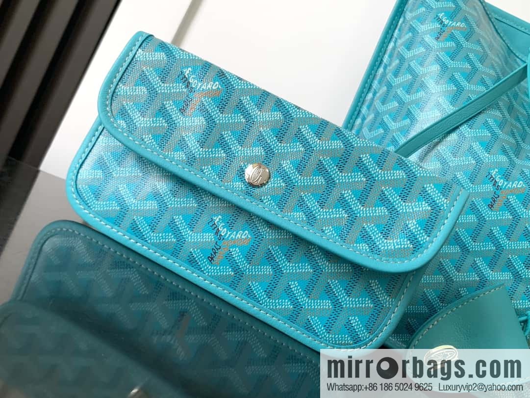 Goyard Goya Anjou Small Bag Goyardine canvas 020166M Seahorse Embroidery - Turquoise Blue Tote Bag shopping bag