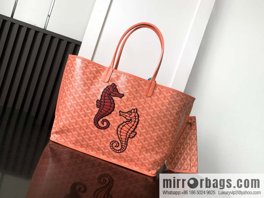 Goyard Goya Anjou small bag Goyardine canvas 020166M seahorse embroidery - coral powder tote bag shopping bag