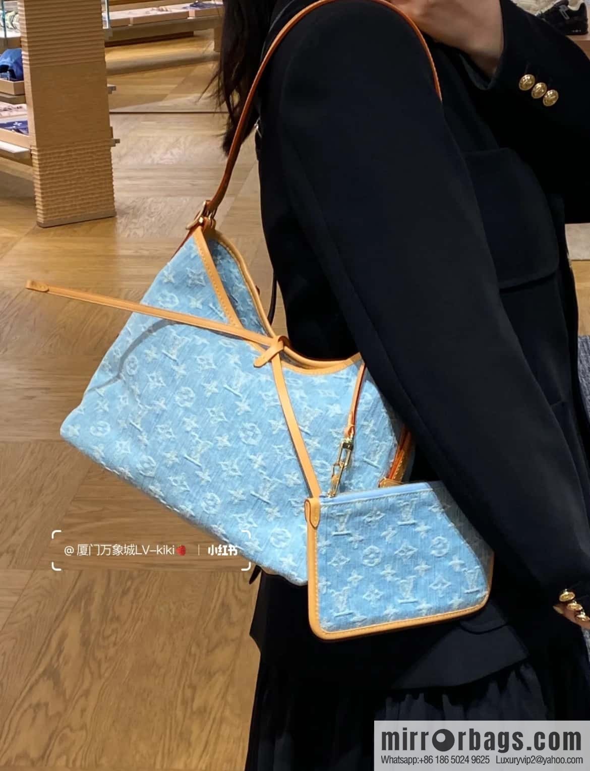 [Boutique‑grade] M11462 light blue denim shopping bag series Carryall handbag CarryAll medium handbag