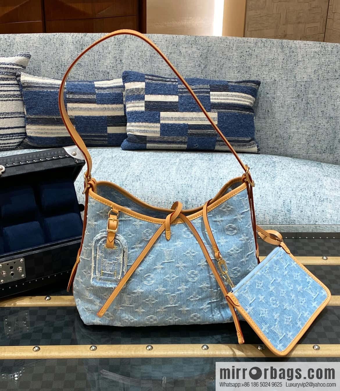 [Boutique‑grade] M11462 light blue denim shopping bag series Carryall handbag CarryAll medium handbag