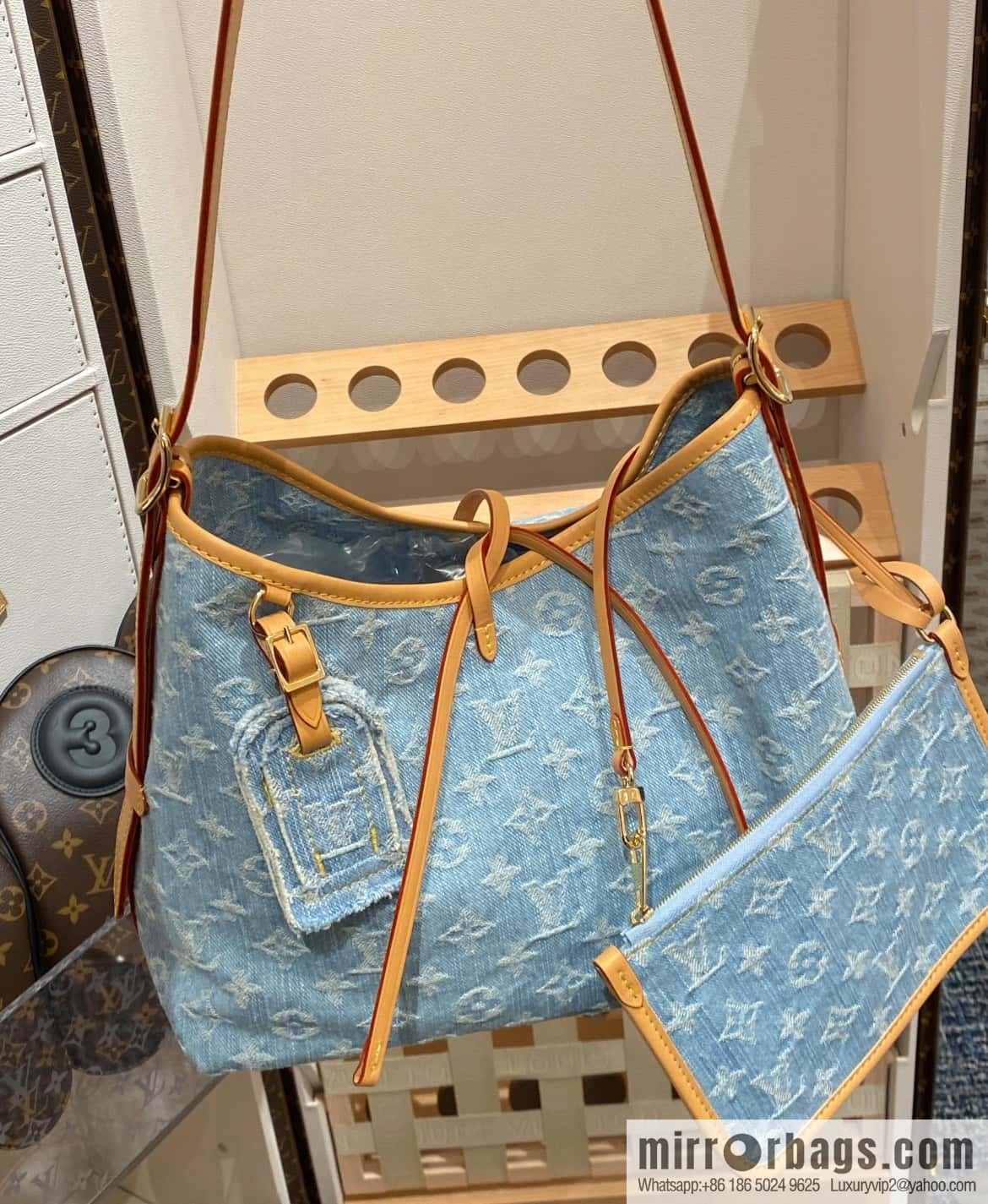 [Boutique‑grade] M11462 light blue denim shopping bag series Carryall handbag CarryAll medium handbag