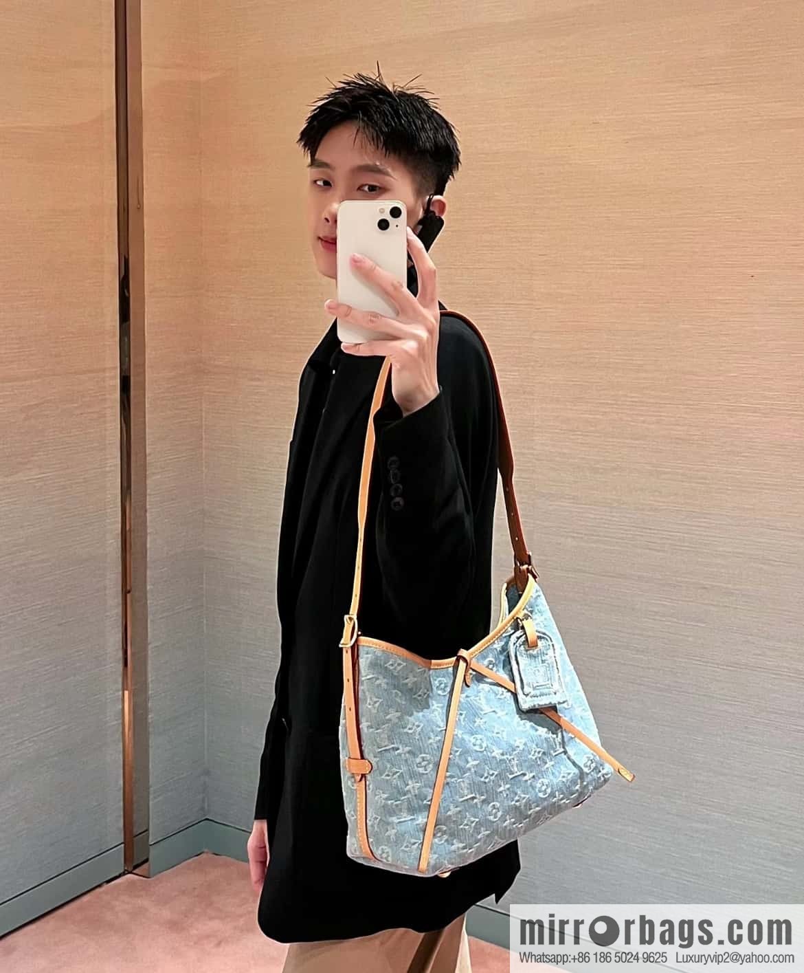 [Boutique‑grade] M11462 light blue denim shopping bag series Carryall handbag CarryAll medium handbag