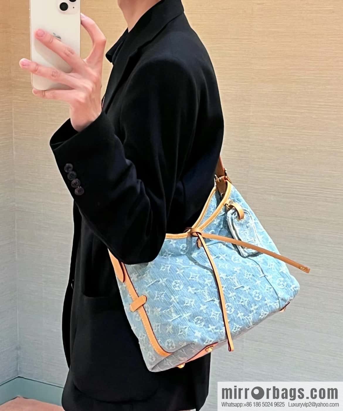[Boutique‑grade] M11462 light blue denim shopping bag series Carryall handbag CarryAll medium handbag