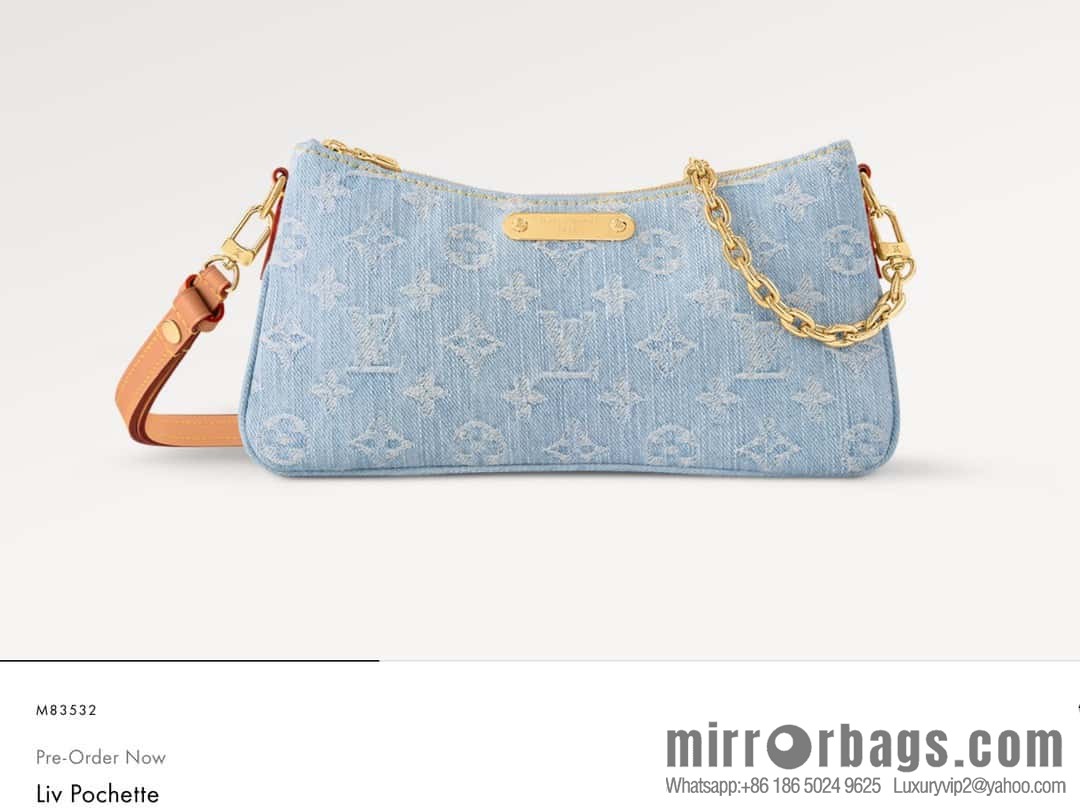 [Premium‑quality] M83532 light blue denim chain strap armpit bag series Liv Pochette handbag