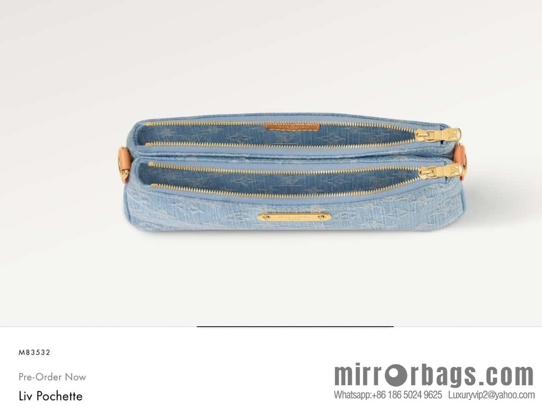 [Premium‑quality] M83532 light blue denim chain strap armpit bag series Liv Pochette handbag