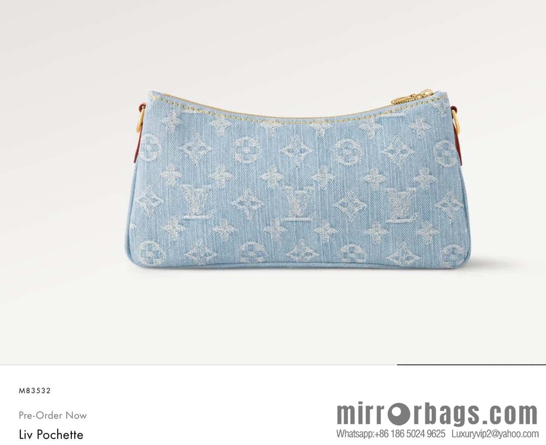 [Premium‑quality] M83532 light blue denim chain strap armpit bag series Liv Pochette handbag