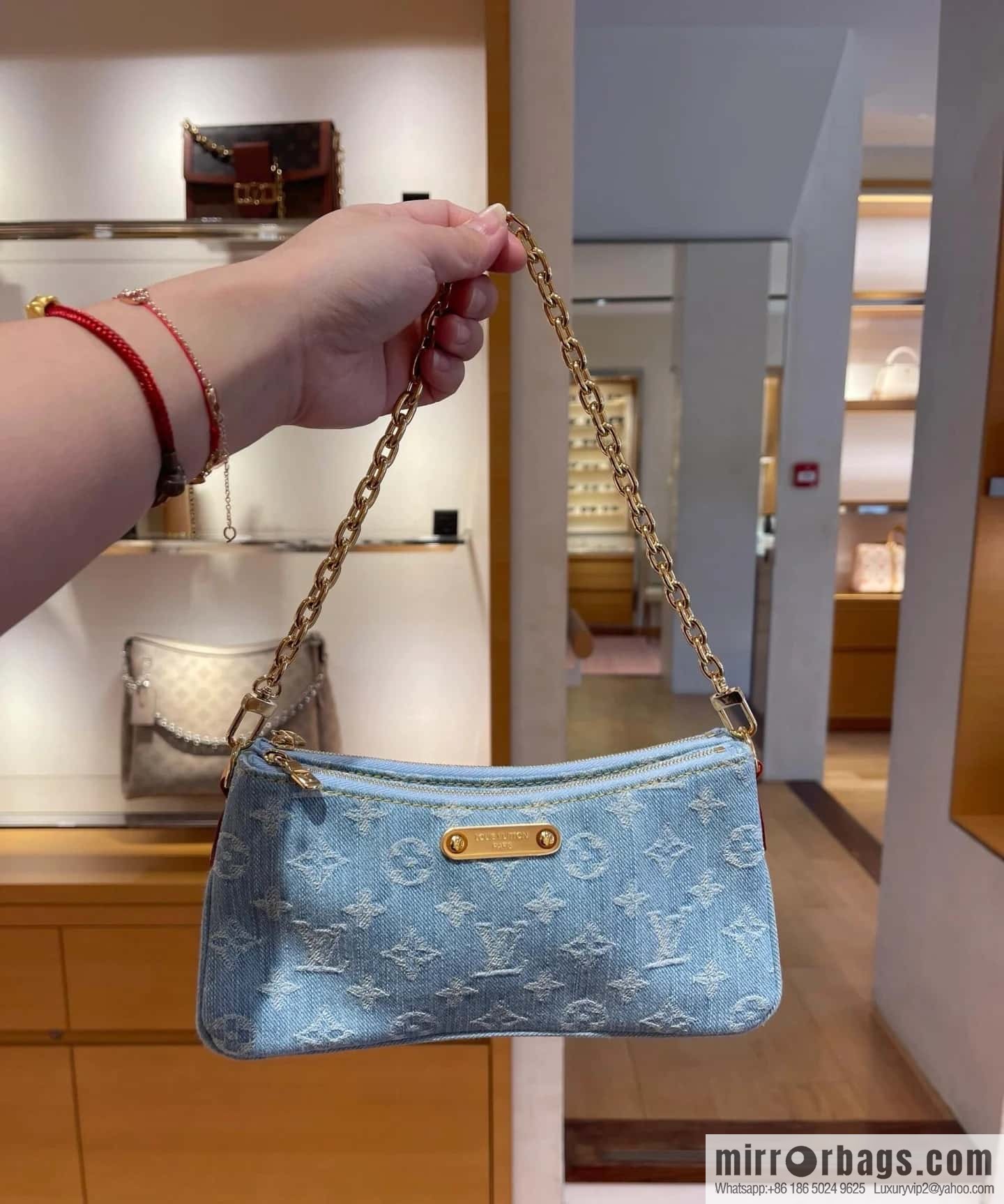 [Premium‑quality] M83532 light blue denim chain strap armpit bag series Liv Pochette handbag