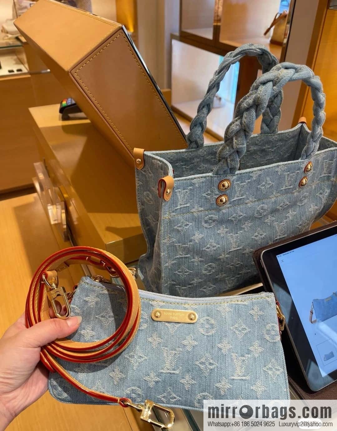 [Premium‑quality] M83532 light blue denim chain strap armpit bag series Liv Pochette handbag