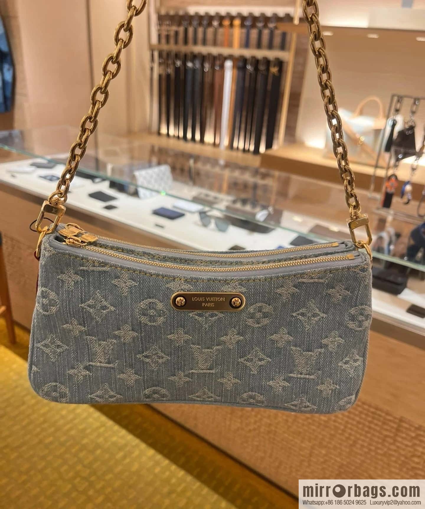 [Premium‑quality] M83532 light blue denim chain strap armpit bag series Liv Pochette handbag