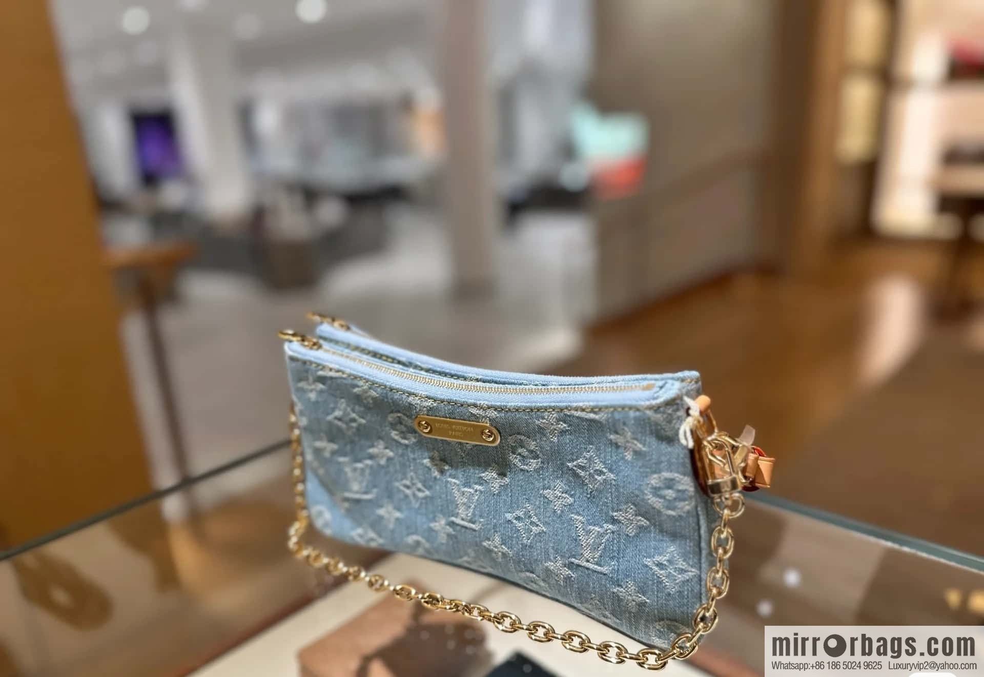 [Premium‑quality] M83532 light blue denim chain strap armpit bag series Liv Pochette handbag