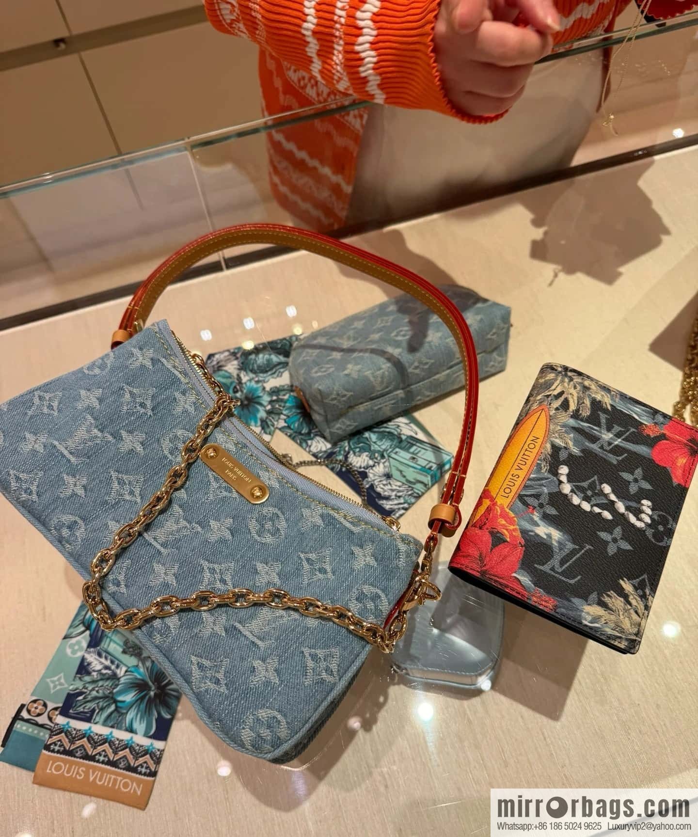 [Premium‑quality] M83532 light blue denim chain strap armpit bag series Liv Pochette handbag