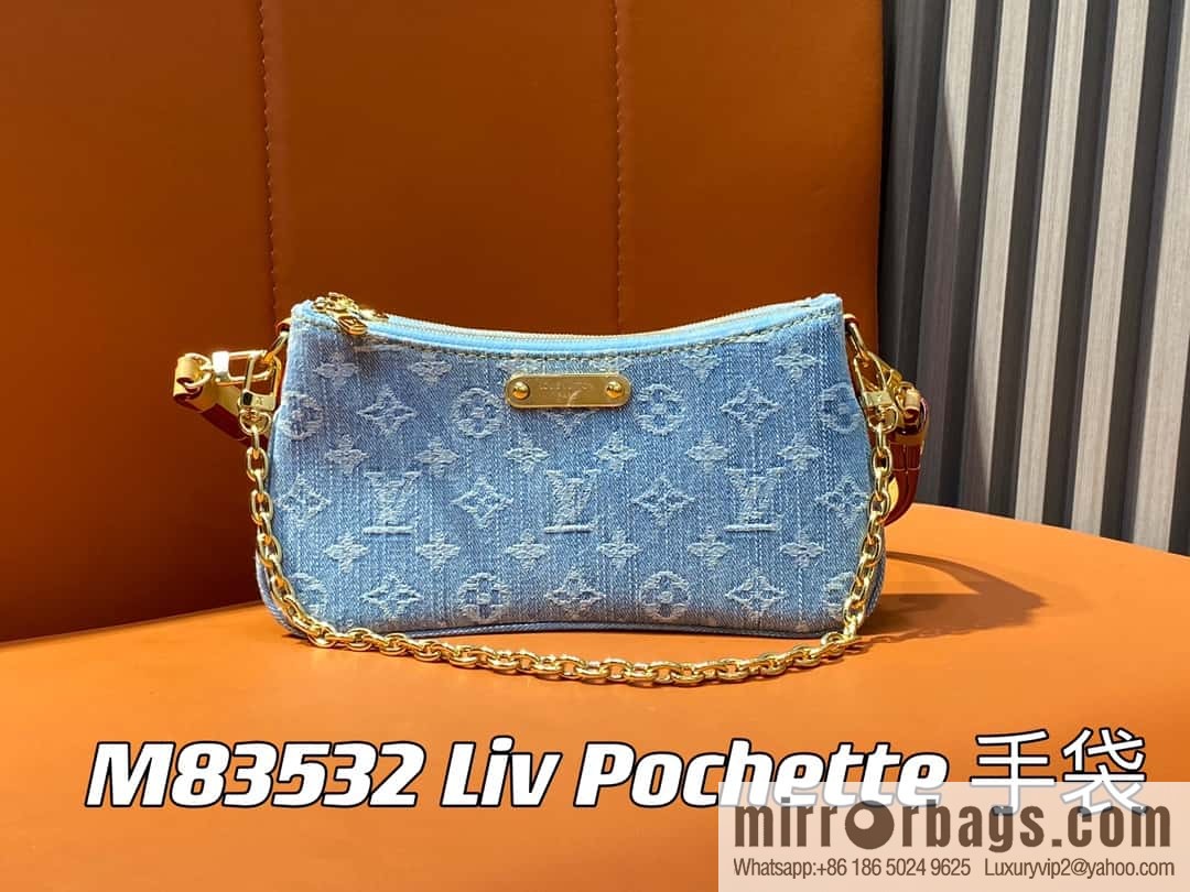 [Premium‑quality] M83532 light blue denim chain strap armpit bag series Liv Pochette handbag
