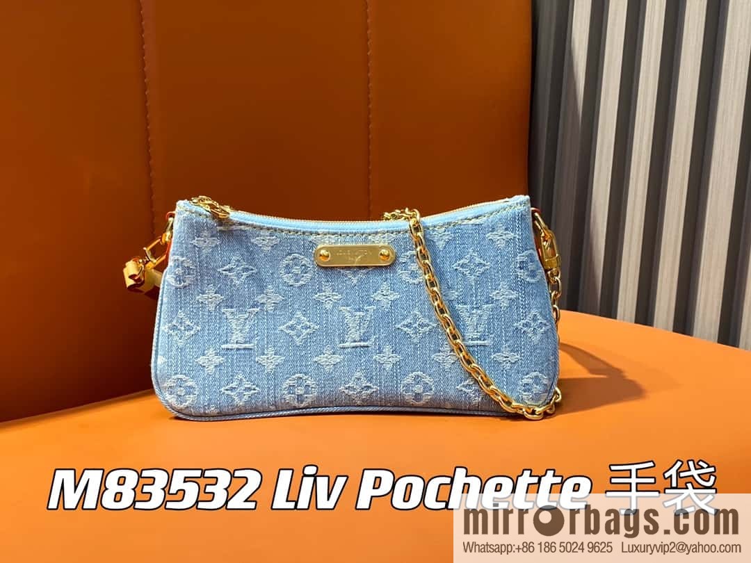 [Premium‑quality] M83532 light blue denim chain strap armpit bag series Liv Pochette handbag