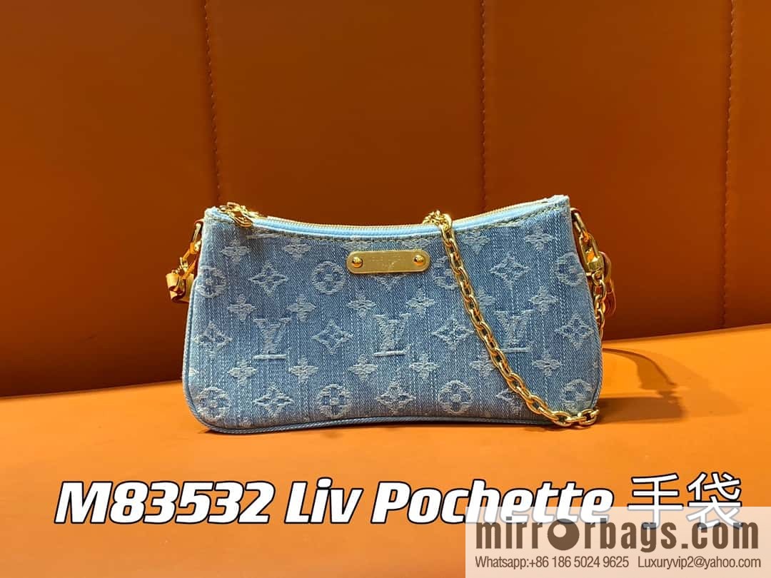 [Premium‑quality] M83532 light blue denim chain strap armpit bag series Liv Pochette handbag