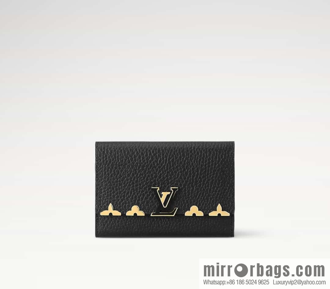 [Boutique‑grade] M82764 black full leather tri-fold wallet series Capucines wallet M82764 82835 white (floral)